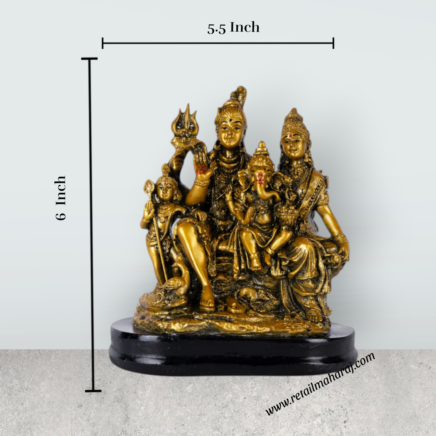 Shiv Family Murti With Base - 6 x 5.5 Inches | Resin Statue/ Antique Polish Shiva Family Statue for Worship - Retail Maharaj