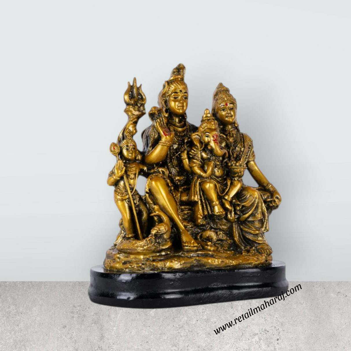 Shiv Family Murti With Base - 6 x 5.5 Inches | Resin Statue/ Antique Polish Shiva Family Statue for Worship - Retail Maharaj