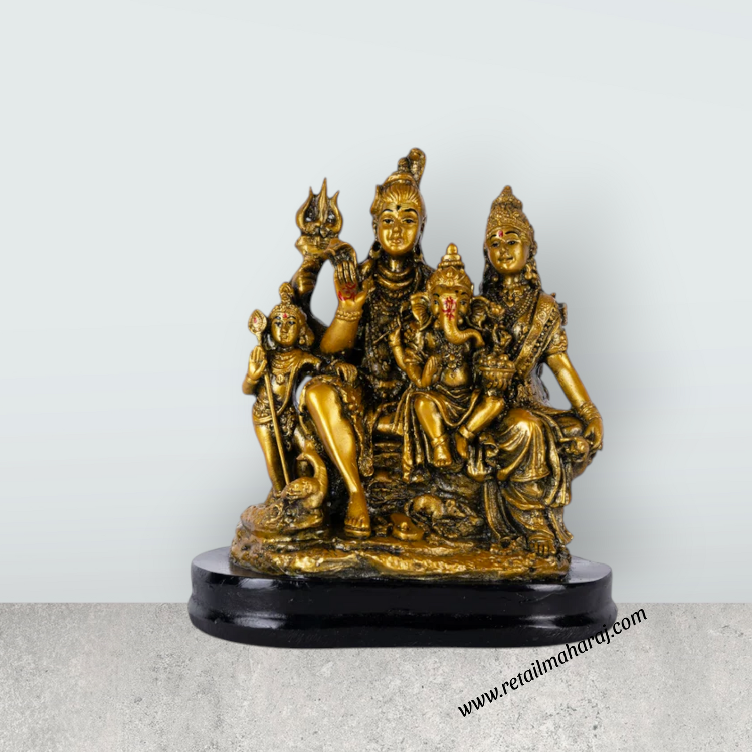 Shiv Family Murti With Base - 6 x 5.5 Inches | Resin Statue/ Antique Polish Shiva Family Statue for Worship - Retail Maharaj