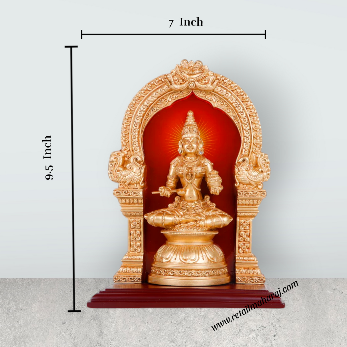 Annapurna Devi With Arch - 9.5 x 7 Inches | Sitting Annapurna Murti/ Gold Polish Annapurna Idol for Pooja - Retail Maharaj