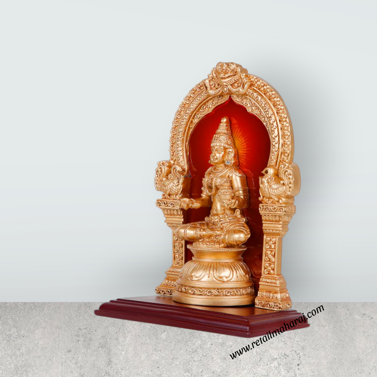 Annapurna Devi With Arch - 9.5 x 7 Inches | Sitting Annapurna Murti/ Gold Polish Annapurna Idol for Pooja - Retail Maharaj