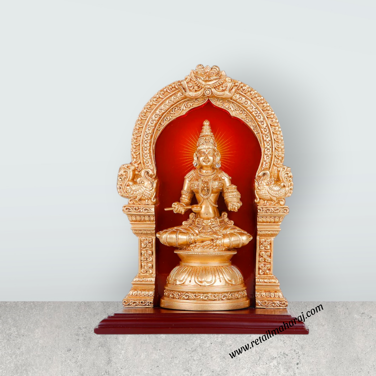 Annapurna Devi With Arch - 9.5 x 7 Inches | Sitting Annapurna Murti/ Gold Polish Annapurna Idol for Pooja - Retail Maharaj