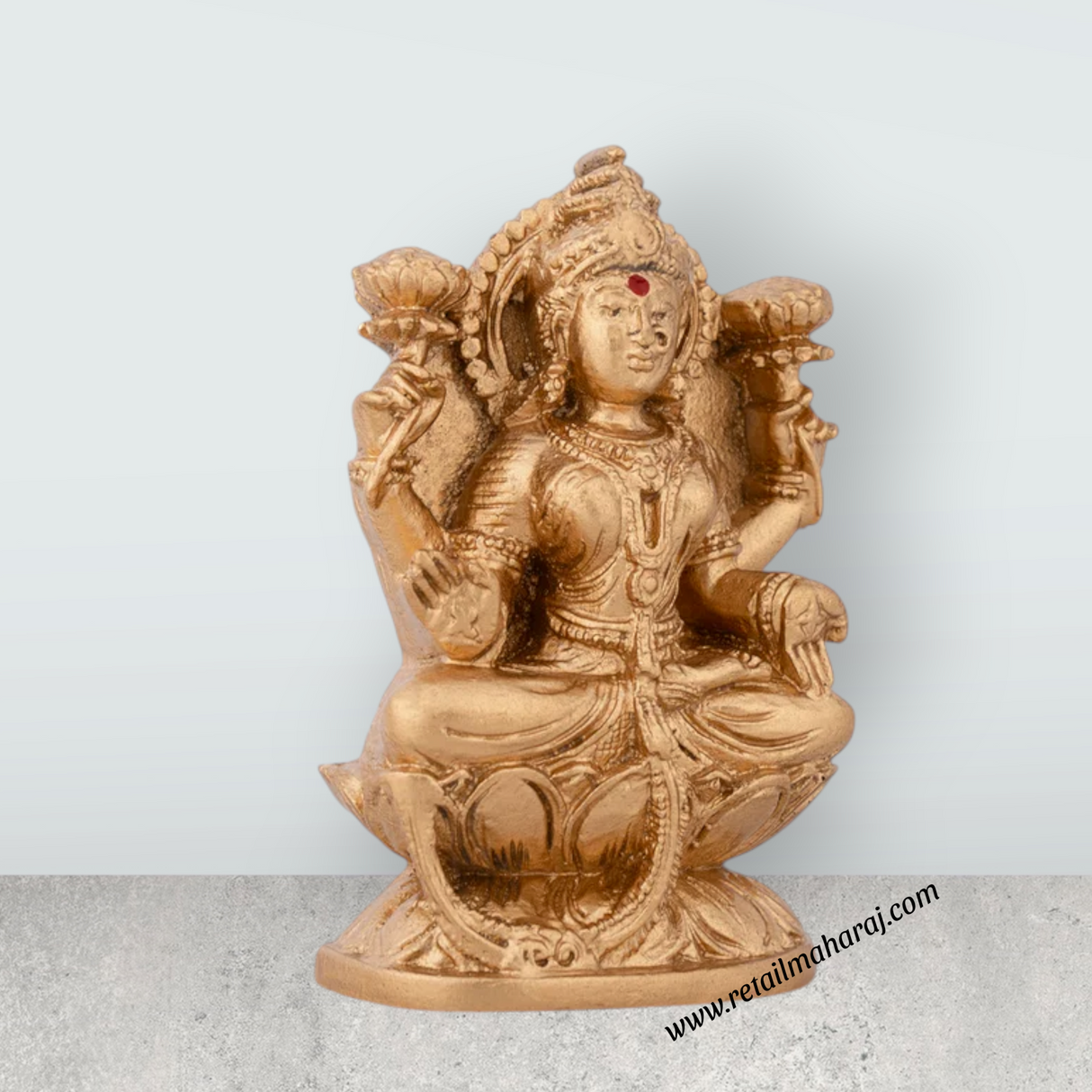 Lakshmi Idol Sitting On Lotus Base - 3 x 2 Inches | Gold Polish Laxmi Statue/ Lakshmi Maa Murti for Worship - Retail Maharaj