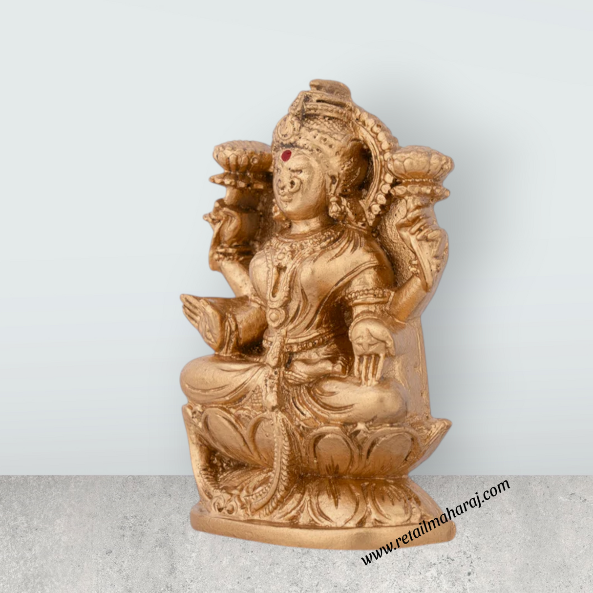 Lakshmi Idol Sitting On Lotus Base - 3 x 2 Inches | Gold Polish Laxmi Statue/ Lakshmi Maa Murti for Worship - Retail Maharaj