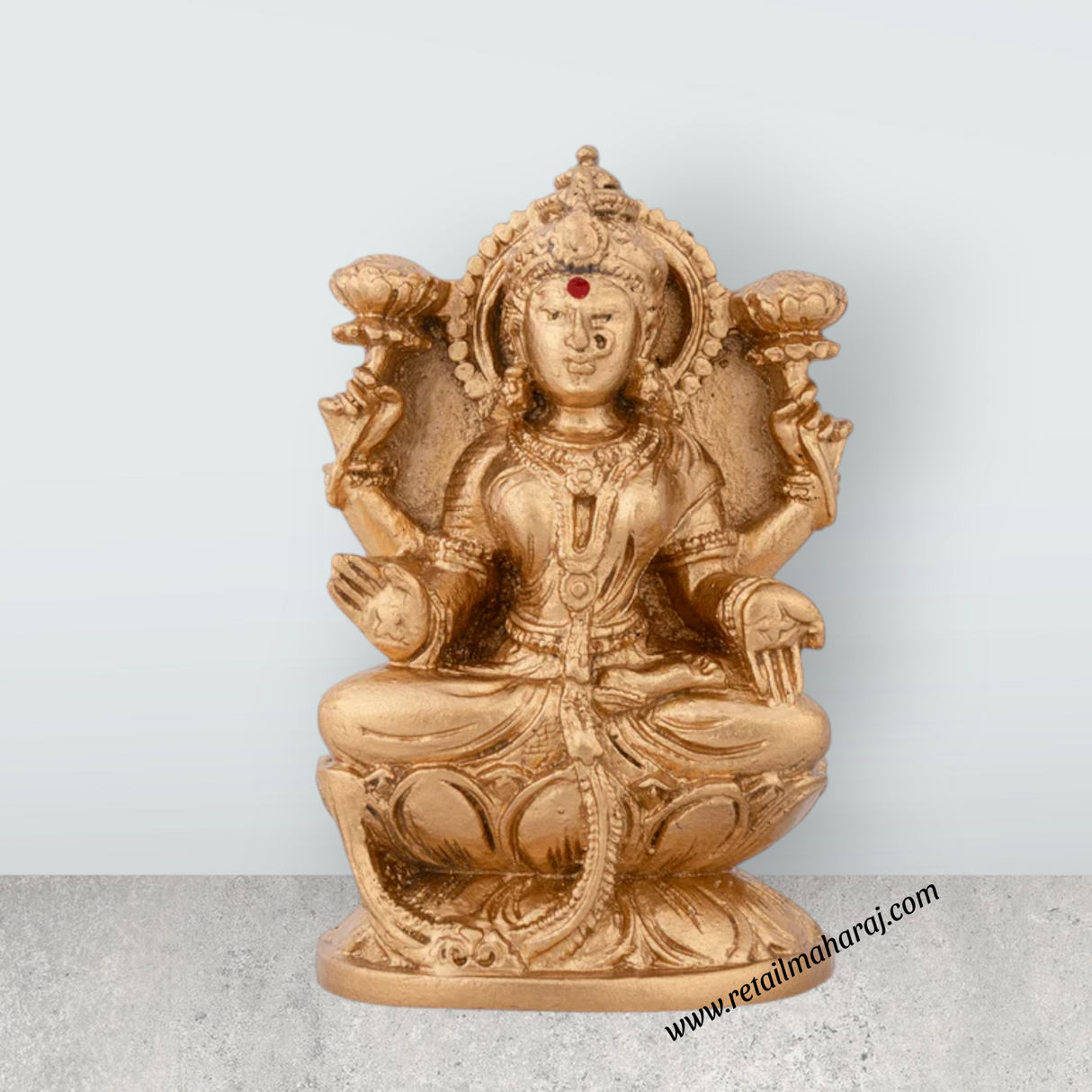 Lakshmi Idol Sitting On Lotus Base - 3 x 2 Inches | Gold Polish Laxmi Statue/ Lakshmi Maa Murti for Worship - Retail Maharaj