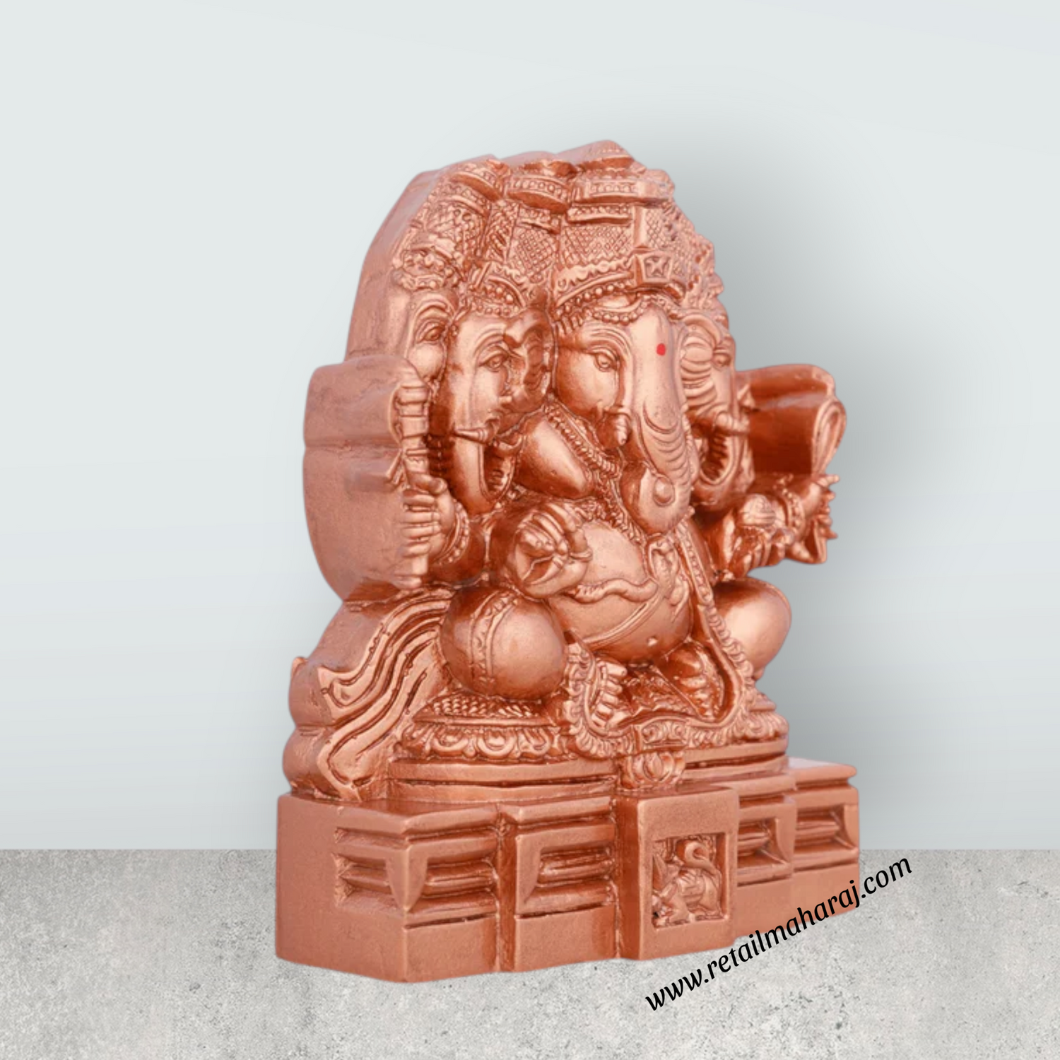 Panchamuga Ganesha Statue - 3 x 6 Inches | Copper Polish Vinayagar Statue/ Resin Statue for Pooja - Retail Maharaj