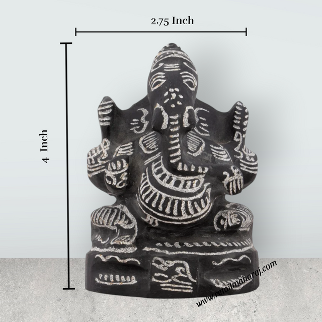 Ganesh Murti - 4 x 2.75 Inches | Black Stone Vinayagar Idol/ Ganpati Murti for Pooja - Retail Maharaj