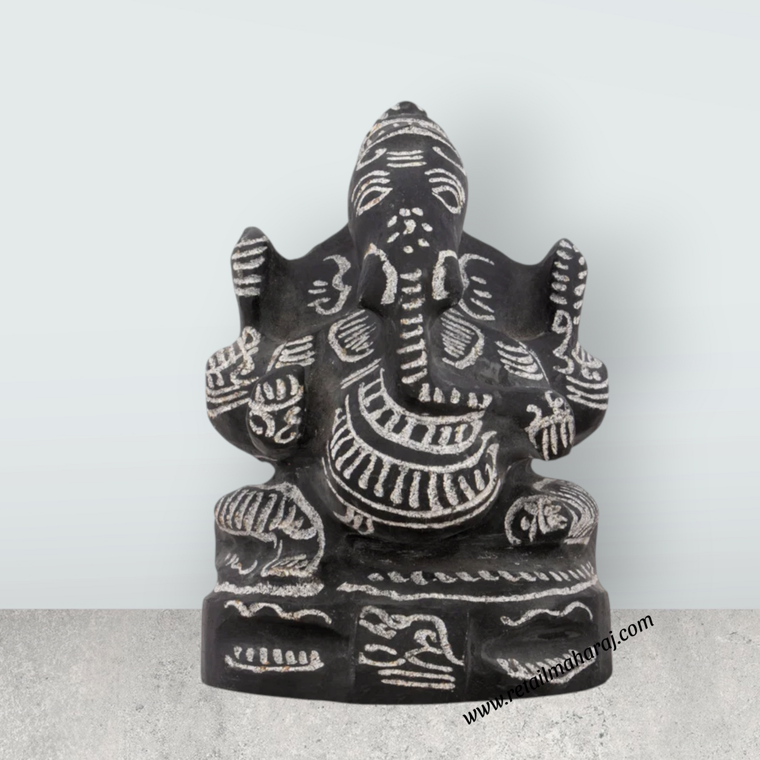 Ganesh Murti - 4 x 2.75 Inches | Black Stone Vinayagar Idol/ Ganpati Murti for Pooja - Retail Maharaj