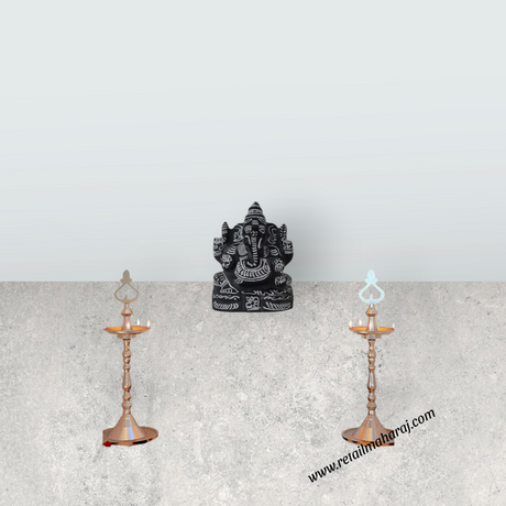 Ganesh Murti - 8 x 5.5 Inches | Black Stone Vinayaka Statue/ Sitting Ganesha Statue for Pooja - Retail Maharaj