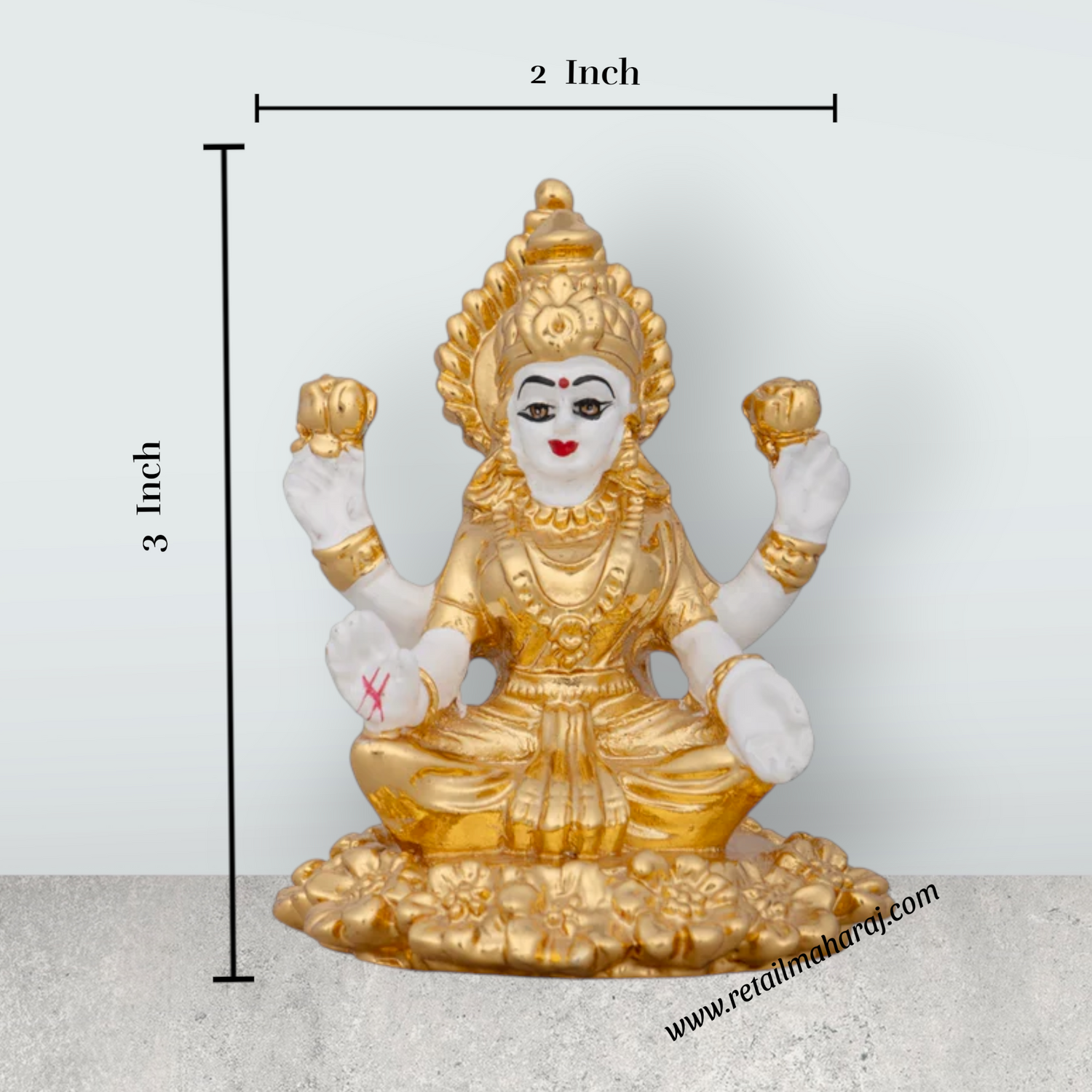 Lakshmi Idol - 3 x 2 Inches | Ceramic Sculpture/ Lakshmi Murti/ Laxmi Murti for Pooja/ 65 Gms Approx - Retail Maharaj