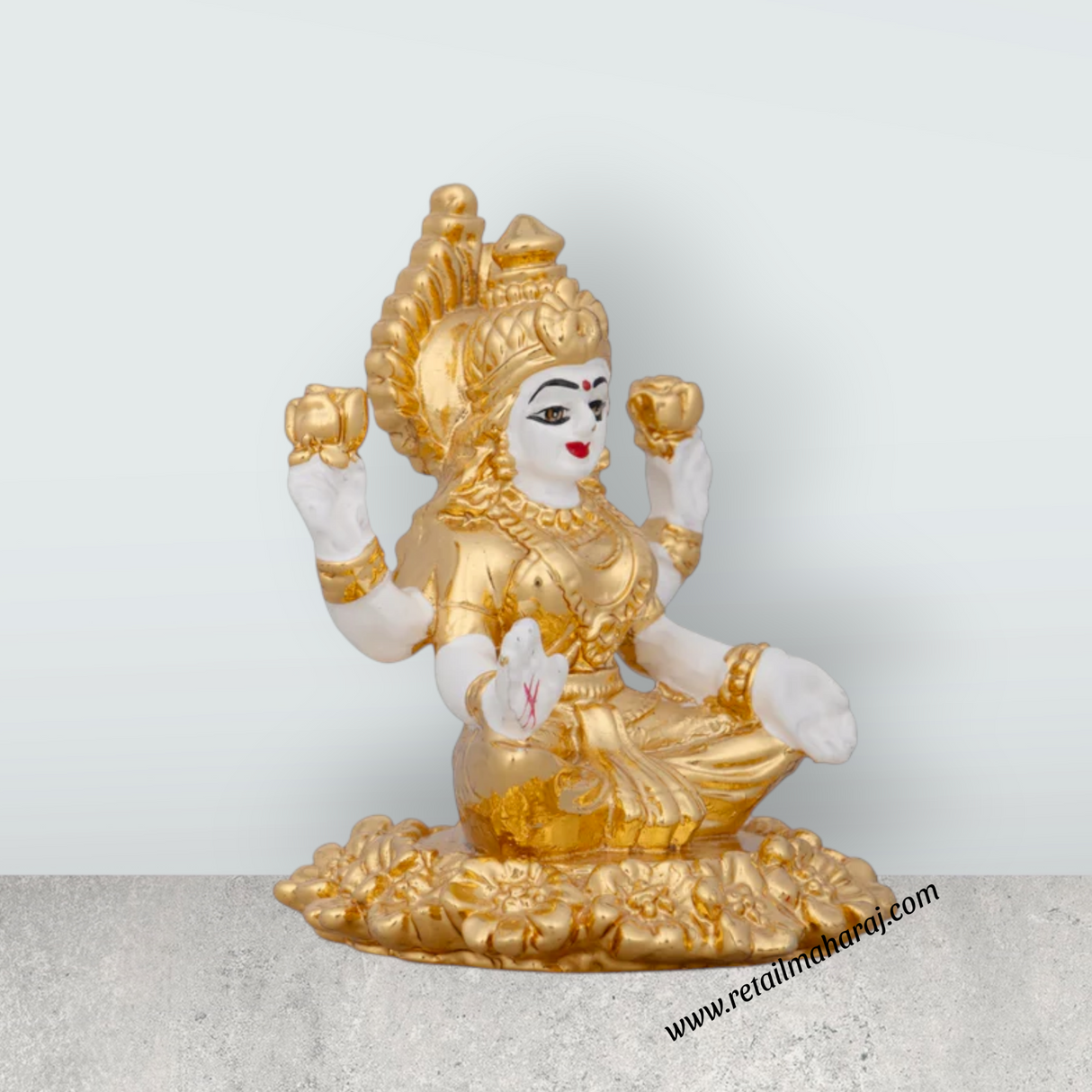 Lakshmi Idol - 3 x 2 Inches | Ceramic Sculpture/ Lakshmi Murti/ Laxmi Murti for Pooja/ 65 Gms Approx - Retail Maharaj