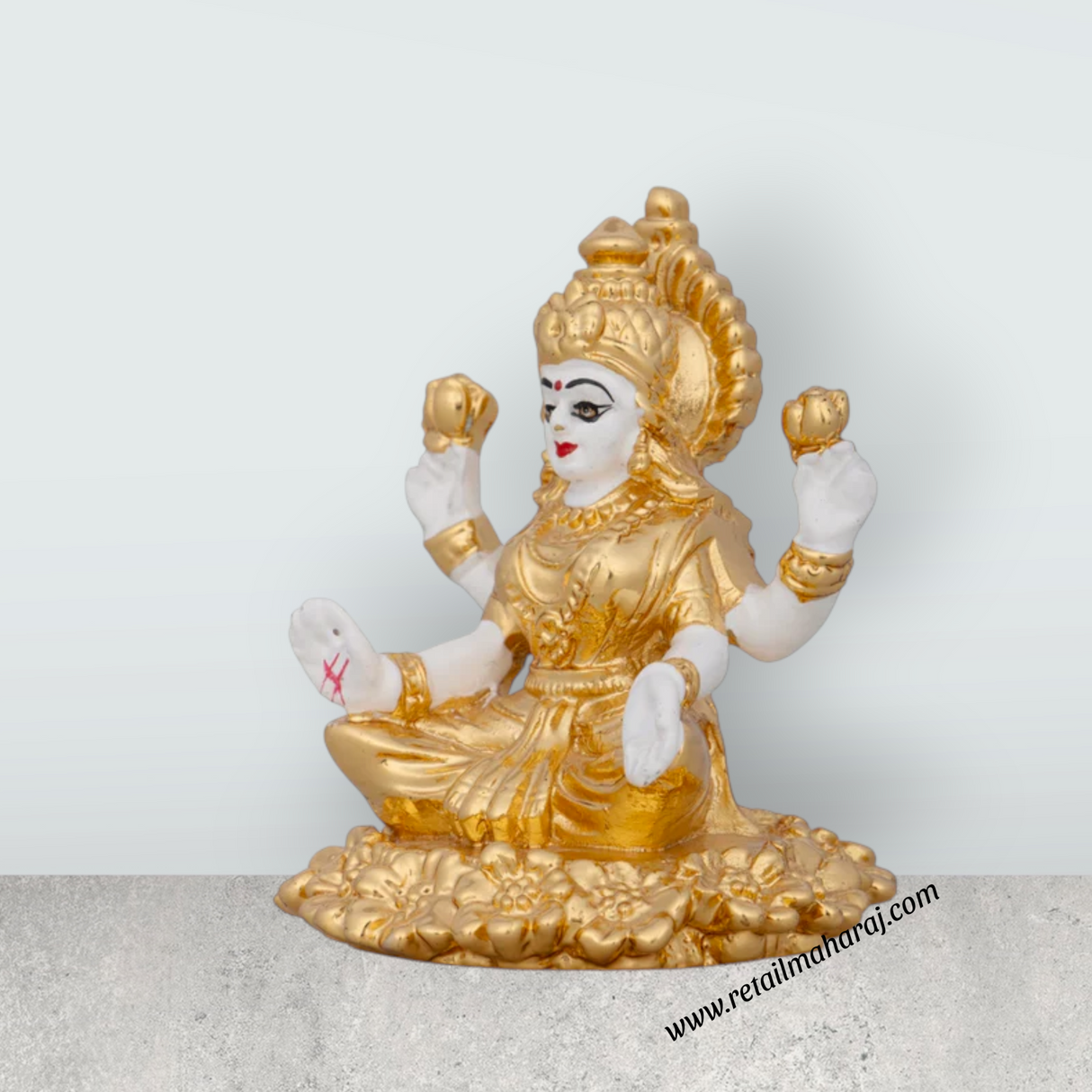 Lakshmi Idol - 3 x 2 Inches | Ceramic Sculpture/ Lakshmi Murti/ Laxmi Murti for Pooja/ 65 Gms Approx - Retail Maharaj