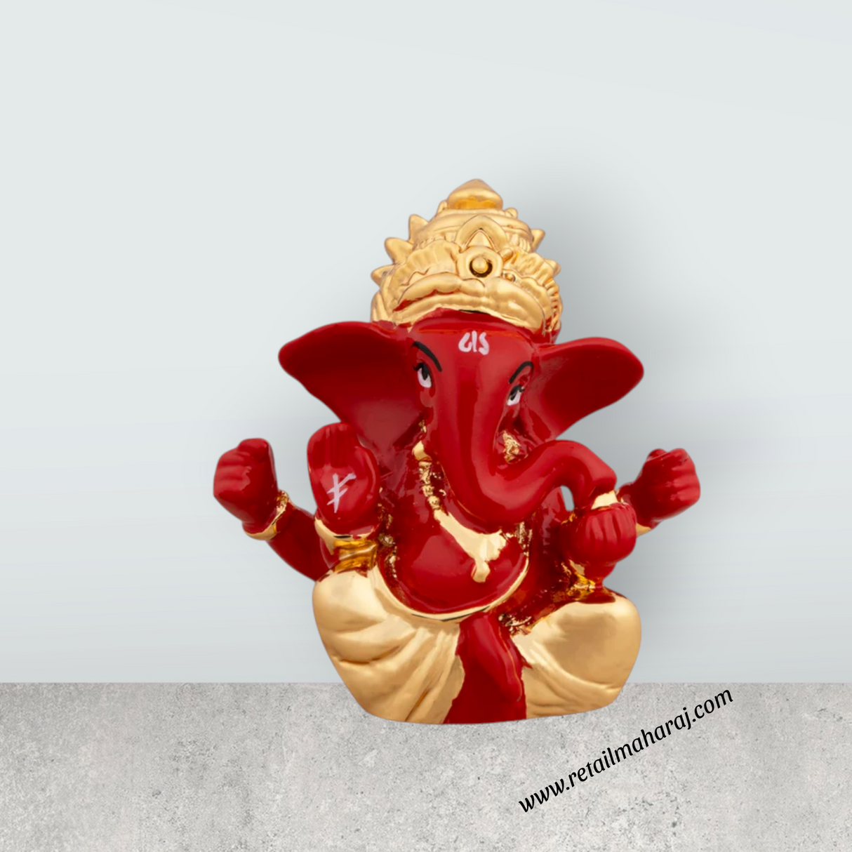 Ganesh Murti - 2 x 1.75 Inches | Metal Gold Polish Ganpati Idol/ Sitting Vinayaka Statue for Pooja - Retail Maharaj