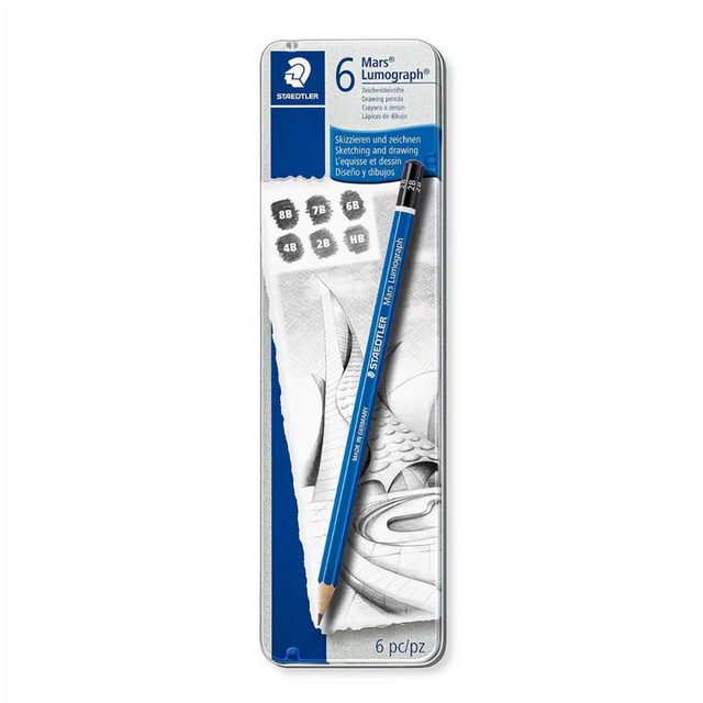 Staedtler Mars Lumograph Soft Graphite Pencil Set 6 Grades 8B to HB for Sketching and Shading - Retail Maharaj