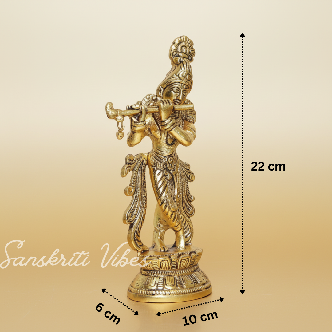 Lord Krishna Metal Statue – Decorative Showpiece for Home Temple & Pooja by Sanskriti Vibes | Glossy Finish