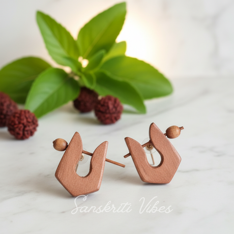 Original Tulsi Earrings Custom Design – 1 Inch Sacred Tulsi Wood Studs for Spiritual Wear - Retail Maharaj