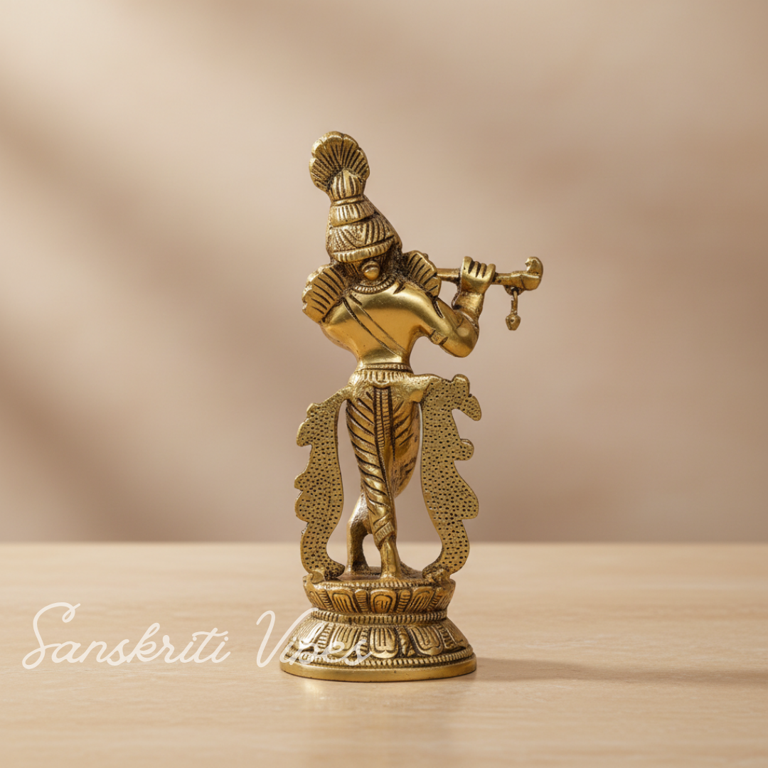 Lord Krishna Metal Statue – Decorative Showpiece for Home Temple & Pooja by Sanskriti Vibes | Glossy Finish