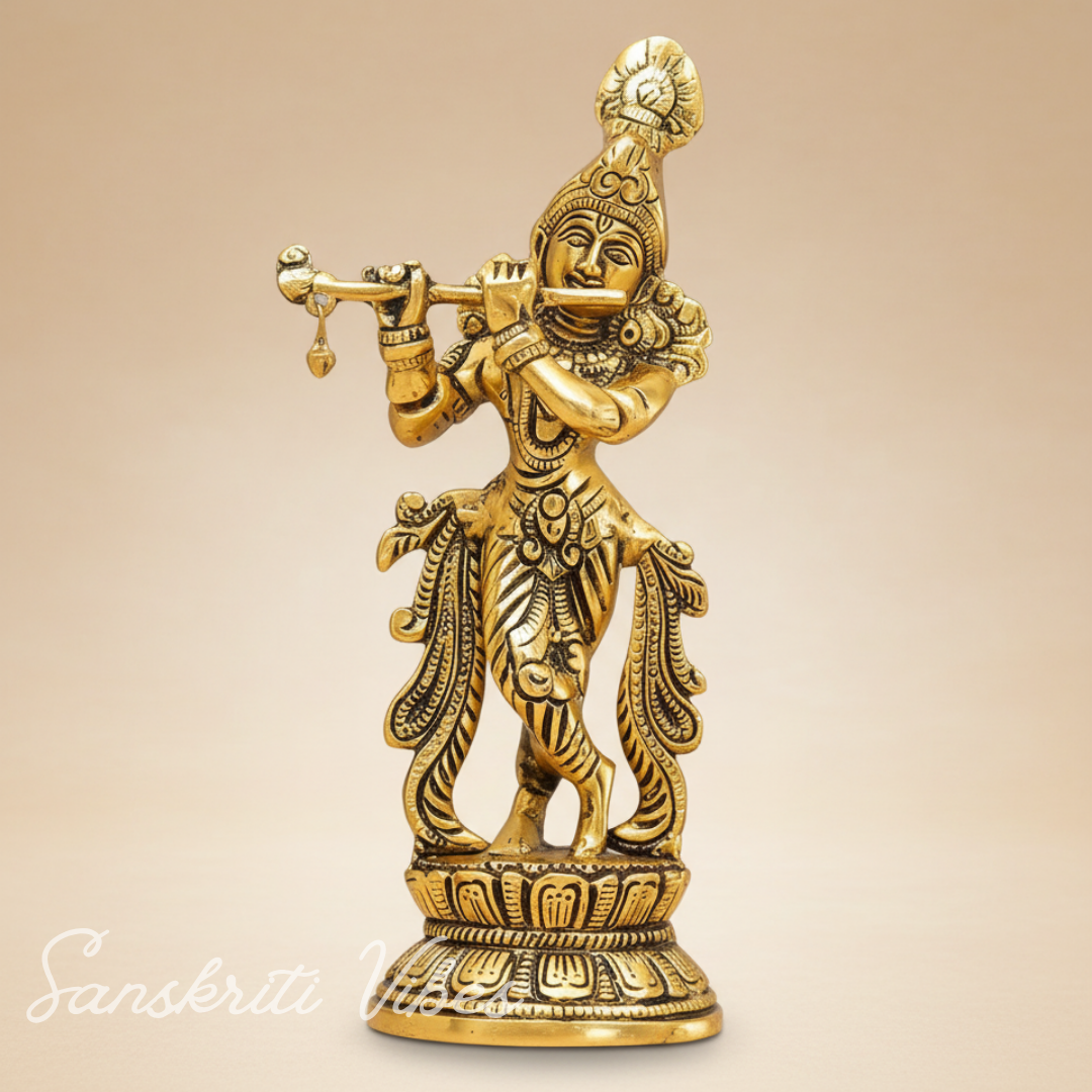 Lord Krishna Metal Statue – Decorative Showpiece for Home Temple & Pooja by Sanskriti Vibes | Glossy Finish