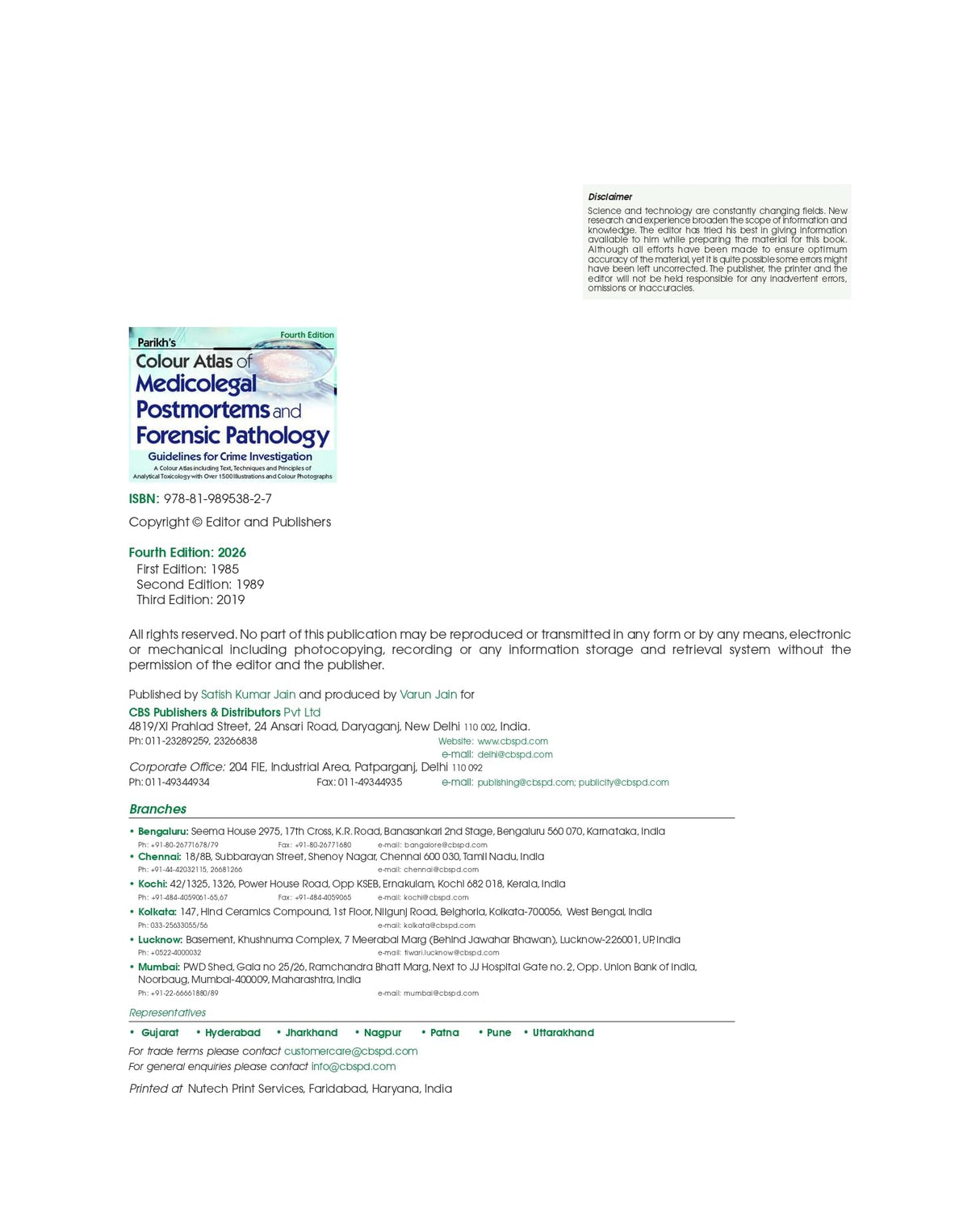 Parikh’s Colour Atlas of Medicolegal Postmortems and Forensic Pathology, 4/e Guidelines for Crime Investigation (HB 2025 )