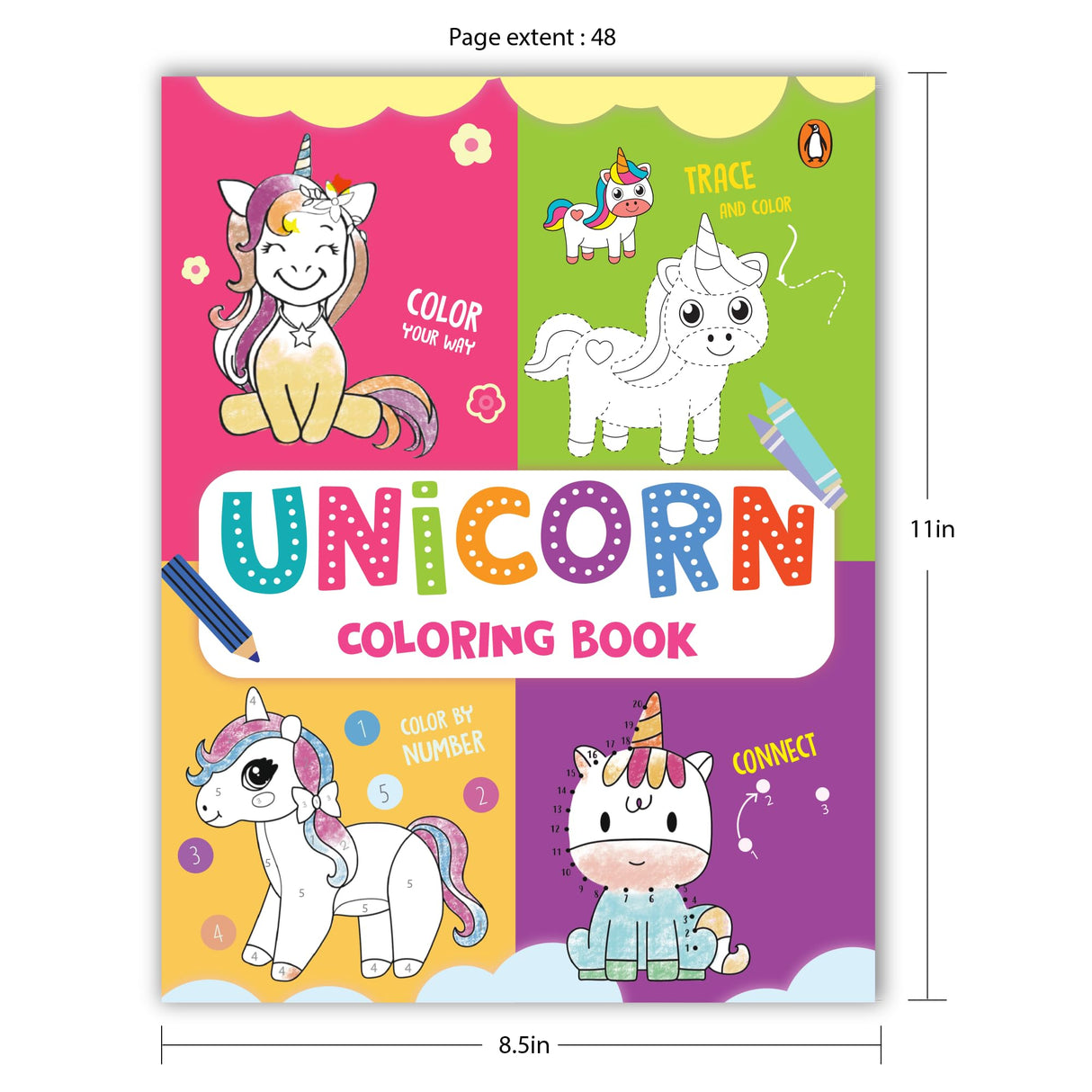 Unicorn Coloring Book: Fun Unicorn Coloring Activity Book for Kids | Includes Number Coloring, Dot-to-Dot, Tracing & Copy-Color Activities | Perfect ... I Ages 3+ [Penguin Early Learning Series] - Retail Maharaj