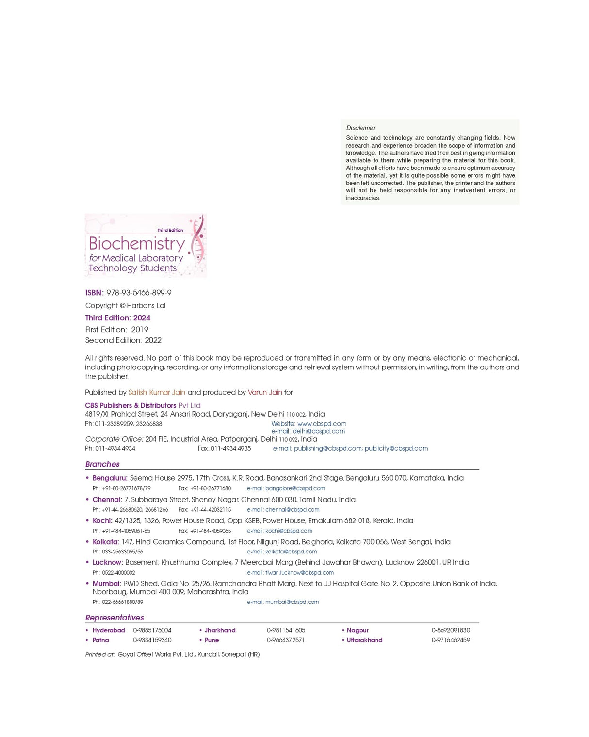Biochemistry For Medical Laboratory Technology Students 3Ed (Pb 2024)