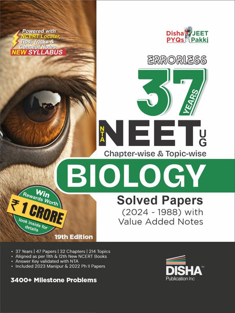 Errorless 37 Years NTA NEET (UG) Chapter-wise & Topic-wise BIOLOGY Solved Papers (2024 - 1988) with Value Added Notes 19th Edition - Retail Maharaj