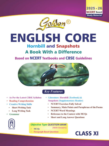 Golden English Class 11 : Based on CBSE Guidelines & NEW NCERT Textbooks Hornbill & Snapshots For 2026 Final Exams, includes Objective Type Question Bank) - Retail Maharaj