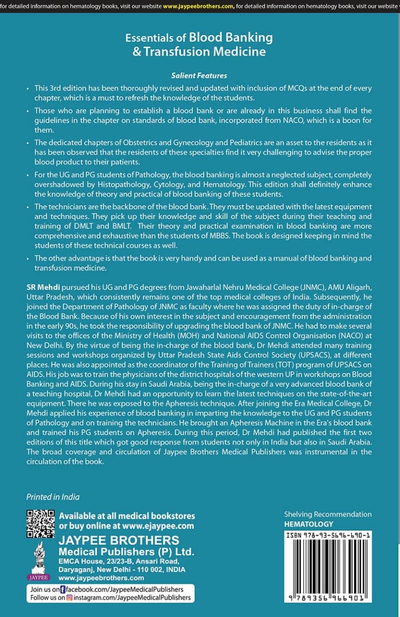 ESSENTIALS OF BLOOD BANKING & TRANSFUSION MEDICINE