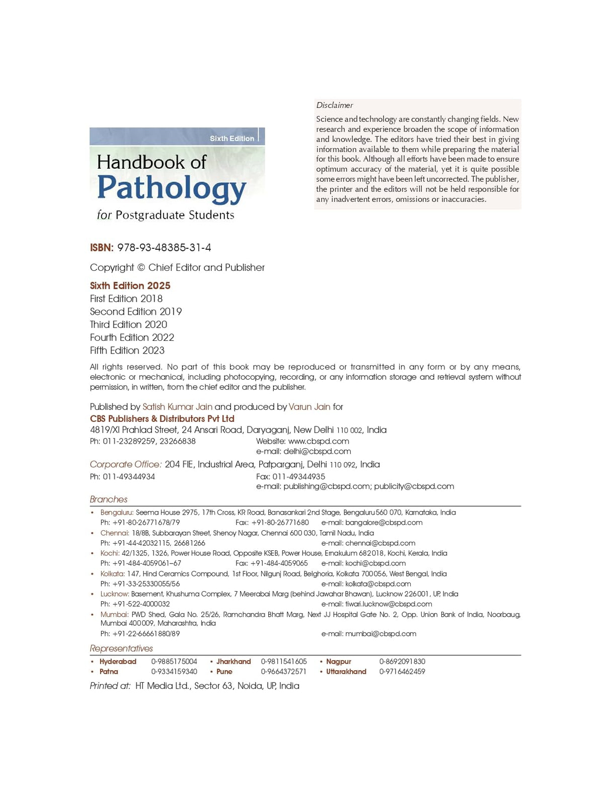 Handbook Of Pathology For Postgraduate Students 6Ed (Pb 2025)