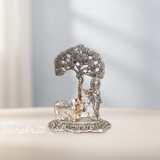 Metal Krishna Idol with Kamdhenu Cow Standing Under Tree – Decorative Showpiece Figurine for Pooja & Home Temple by Sanskriti Vibes | Glossy Finish