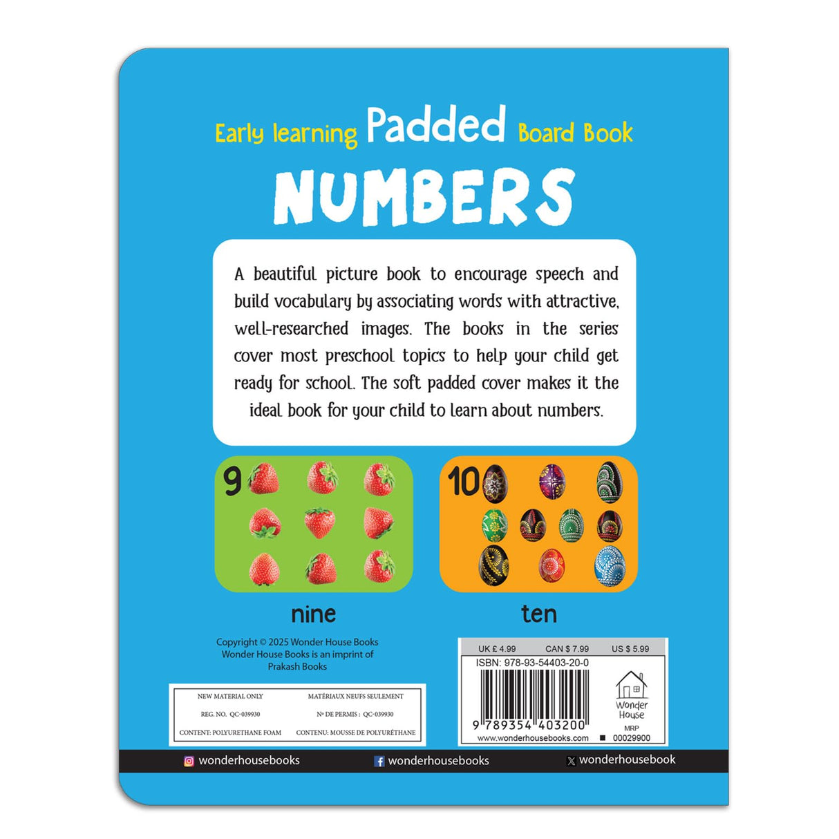 Early Learning Padded Book of Numbers: Board Book for Kids | Learn Counting from 1 to 20 with Bright and Engaging Pictures | Durable Padded Board Book for Babies, Toddlers & Preschoolers | Ages 0–5 Years - Retail Maharaj