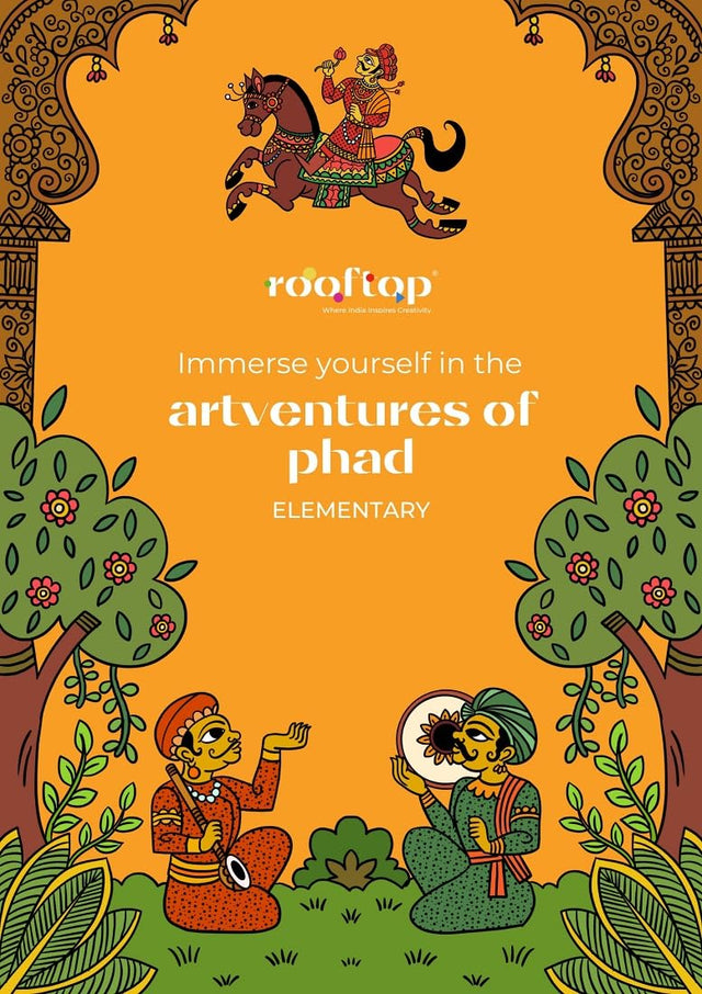 Rooftop Artventures of Phad - Elementary | PAPERBACK (Softcover) | Children's Drawing & Colouring Art Book | DIY Activites, Step-by-step Simple Motifs ... Phad Art Elementary Painting book: english - Retail Maharaj
