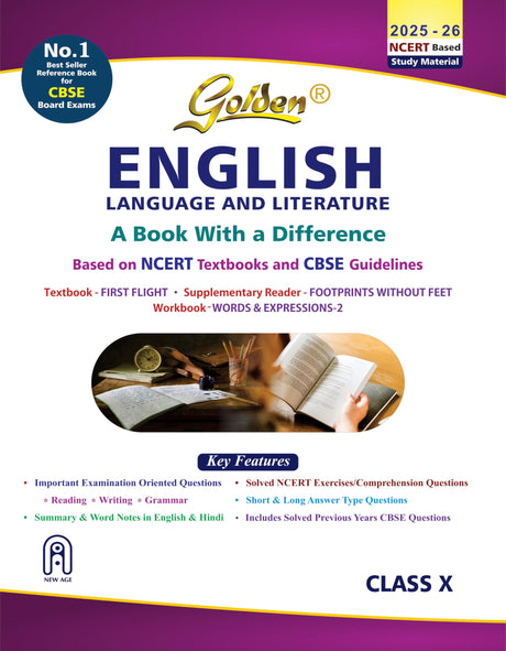 Golden English Language and Literature Study Material Based on NCERT First Flight and Footprints without Feet for Class-10 | For CBSE 2026 Board Exams | Solved NCERT Exercises | Previous Board Paper - Retail Maharaj