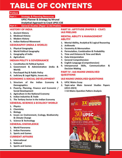 30 Topic-wise UPSC Civil Services IAS Prelims Previous Year Solved Papers 1 &amp; 2 (1995 - 2024) 15th Edition | General Studies &amp; Aptitude (CSAT) PYQs Question Bank