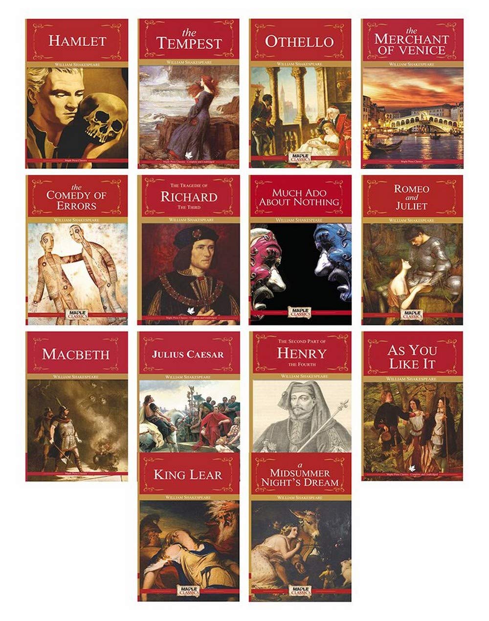 William Shakespeare (Set of 14 Books) - Hamlet, The Tempest, Othello, The Merchant of Venice, The Comedy of Errors, Richard III, Much Ado About ... Like It, King Lear, A Midsummer Night's Dream [Paperback] William Shakespeare - Retail Maharaj