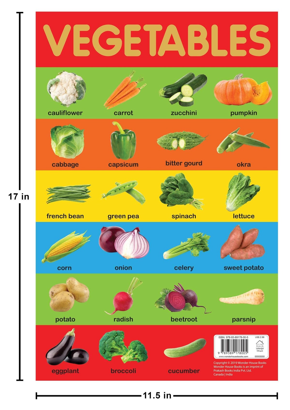 Vegetables Chart - Early Learning Educational Chart For Kids: Perfect