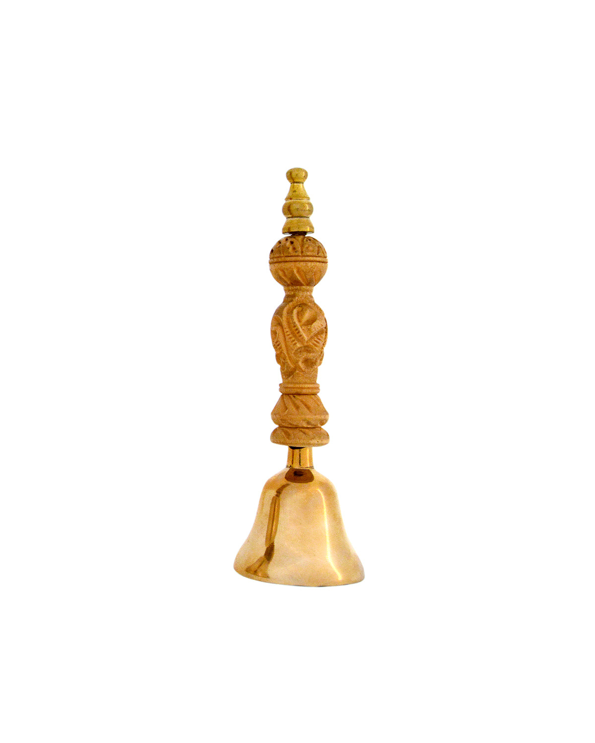 Small Puja Bell with Carved Wooden Handle – Bronze Bell for Spiritual Rituals