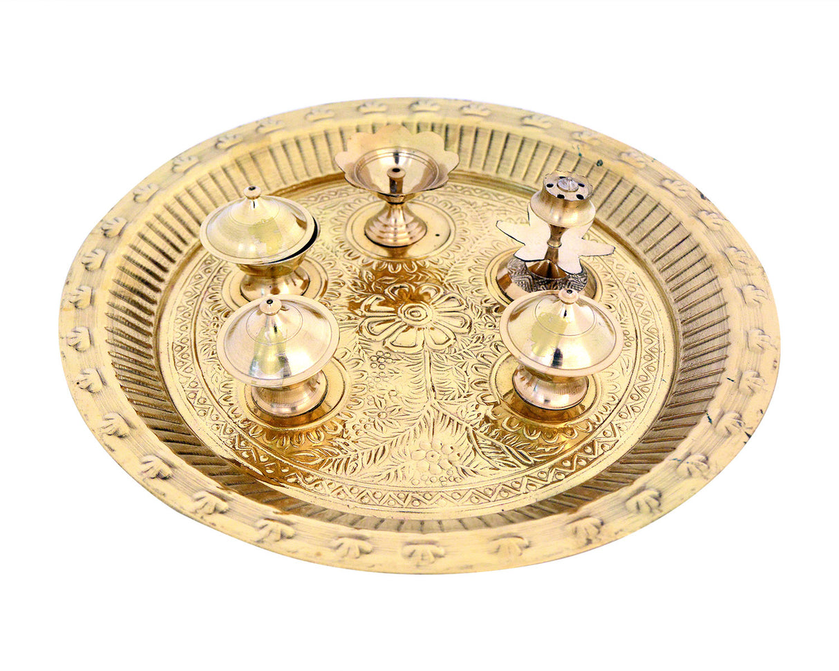 Brass Pooja Arti Dish – Five Stand Design for Complete Rituals