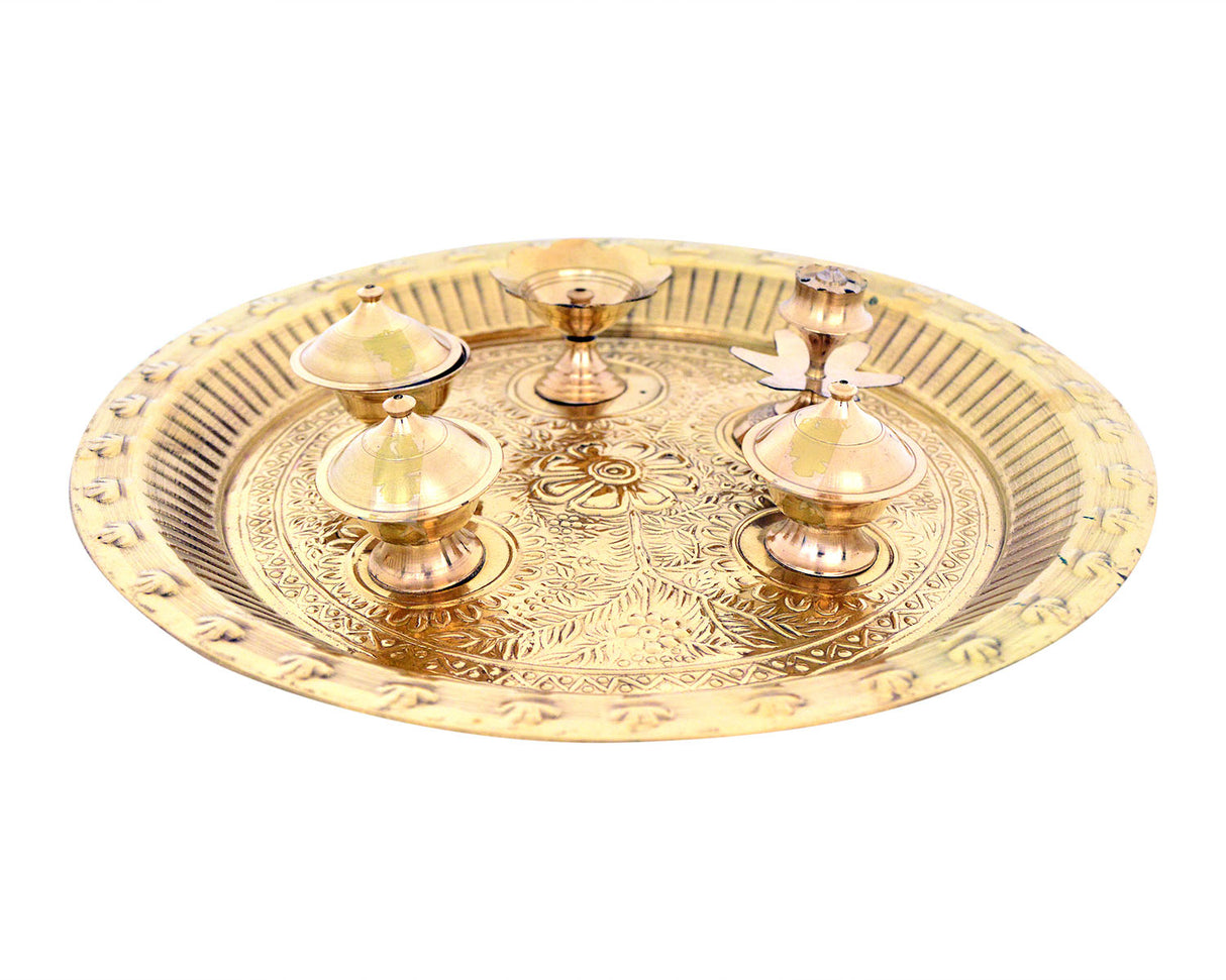 Brass Pooja Arti Dish – Five Stand Design for Complete Rituals