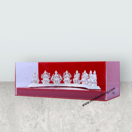 Ashtalakshmi Idol Set - 3 x 8.5 Inches | Ashta Lakshmi Silver Statues for Pooja - Retail Maharaj