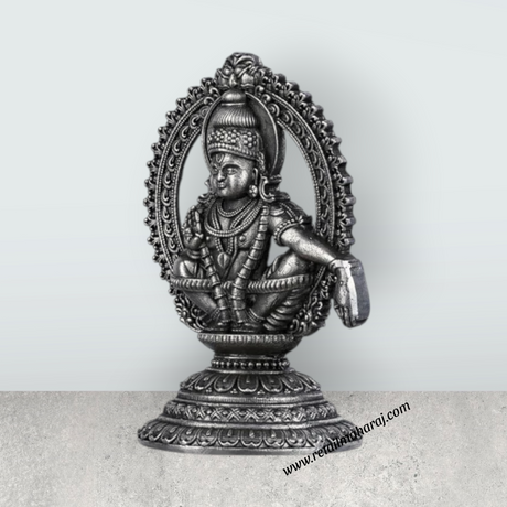 Ayyappan Statue With Arch - 2.5 X 1.5 Inches | Silver Idol/ Antique Polish Ayyappa Idol For Sabarimala Pooja - Retail Maharaj
