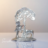 Metal Krishna Idol with Kamdhenu Cow Standing Under Tree – Decorative Showpiece Figurine for Pooja & Home Temple by Sanskriti Vibes | Glossy Finish