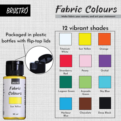 Brustro Artists Fabric Colour Paint Set 12 Bottles 30ml Each - Retail Maharaj