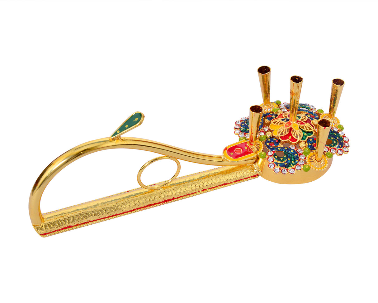 Pooja 5 Diya Aarti Metal Stand – Ornamental Diya for Spiritual Rituals