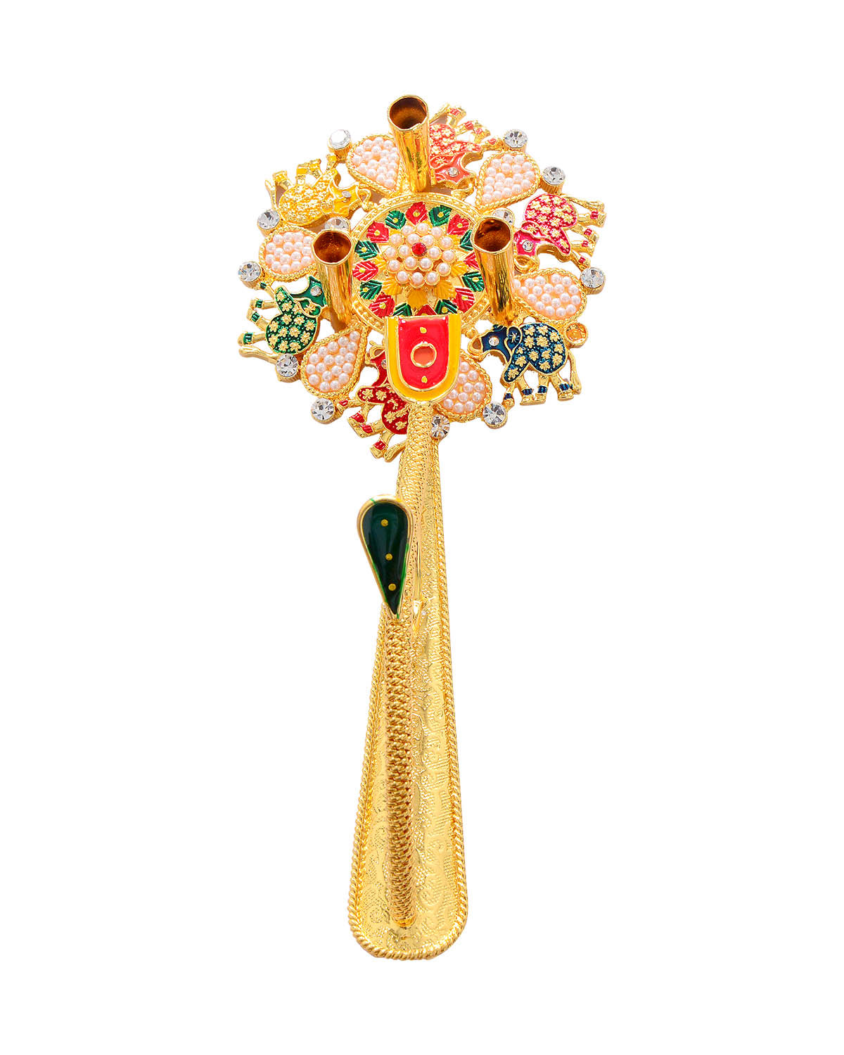 Pooja 3 Diya Aarti Metal Stand – Ornamental Diya for Rituals