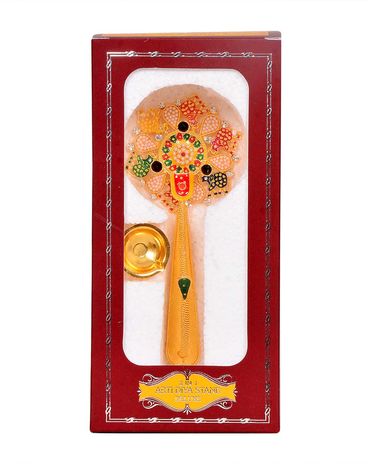 Pooja 3 Diya Aarti Metal Stand – Ornamental Diya for Rituals