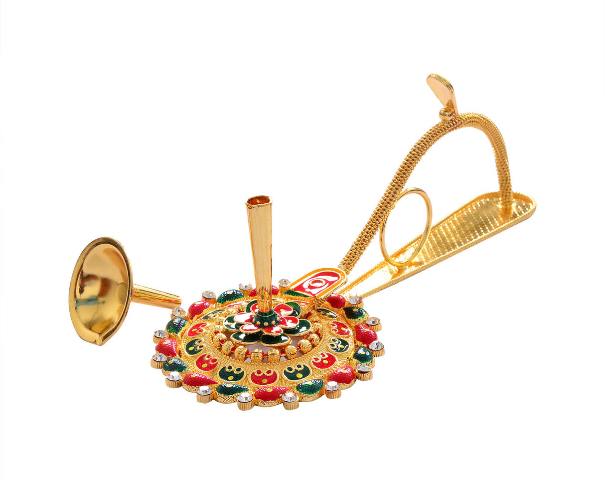 Pooja Diya Aarti Metal Stand – Ornamental Diya for Wick Balls & Sticks