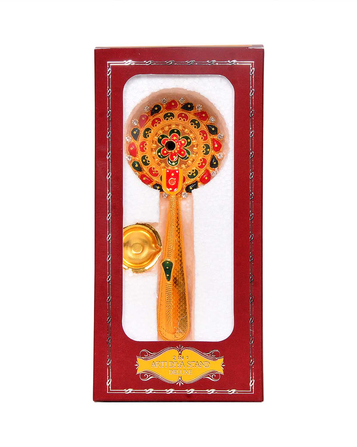 Pooja Diya Aarti Metal Stand – Ornamental Diya for Wick Balls & Sticks