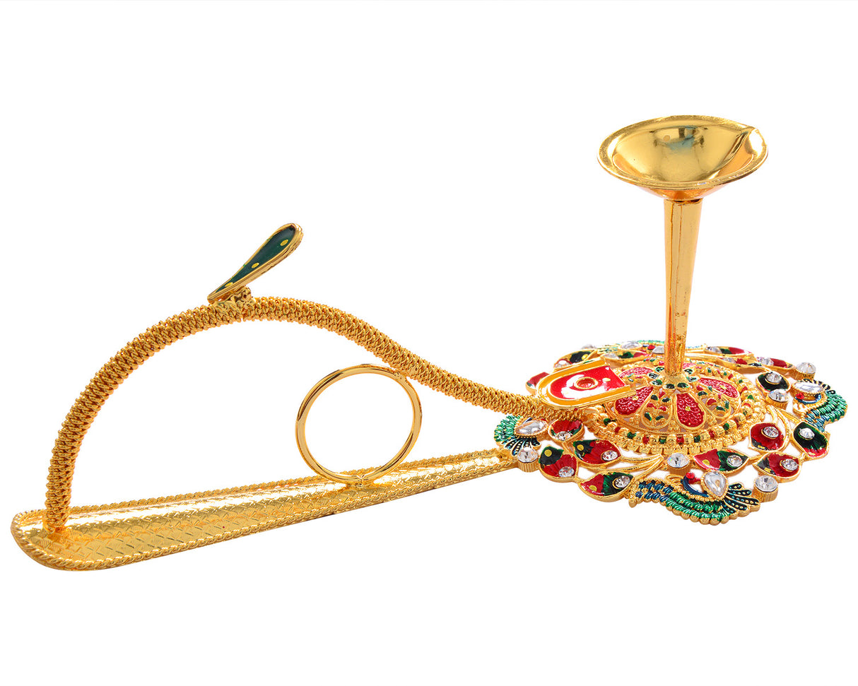 Pooja Diya Aarti Metal Stand – Versatile Diya for Wick Balls & Sticks