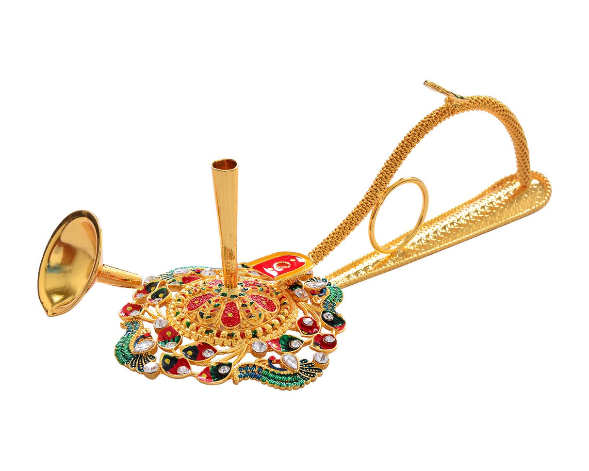 Pooja Diya Aarti Metal Stand – Versatile Diya for Wick Balls & Sticks